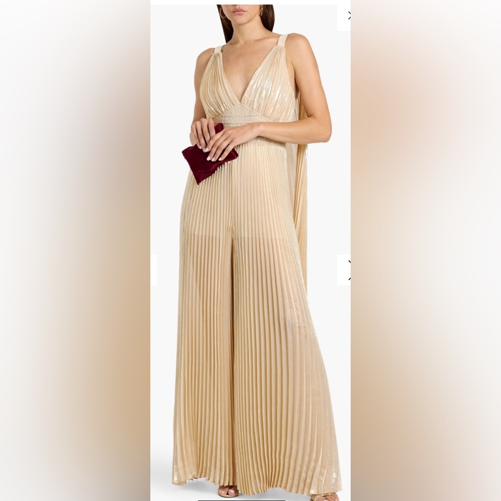 ALICE + OLIVIA
​Metallic Pleated Silk-Blend Wide-Leg Jumpsuit